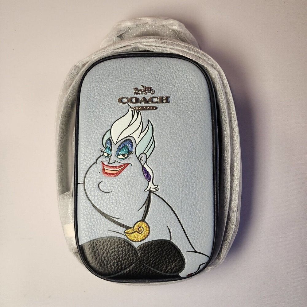 NWT Coach CC325 Disney X Coach Eva Phone Crossbody W/Ursula Motif Ice Bl…